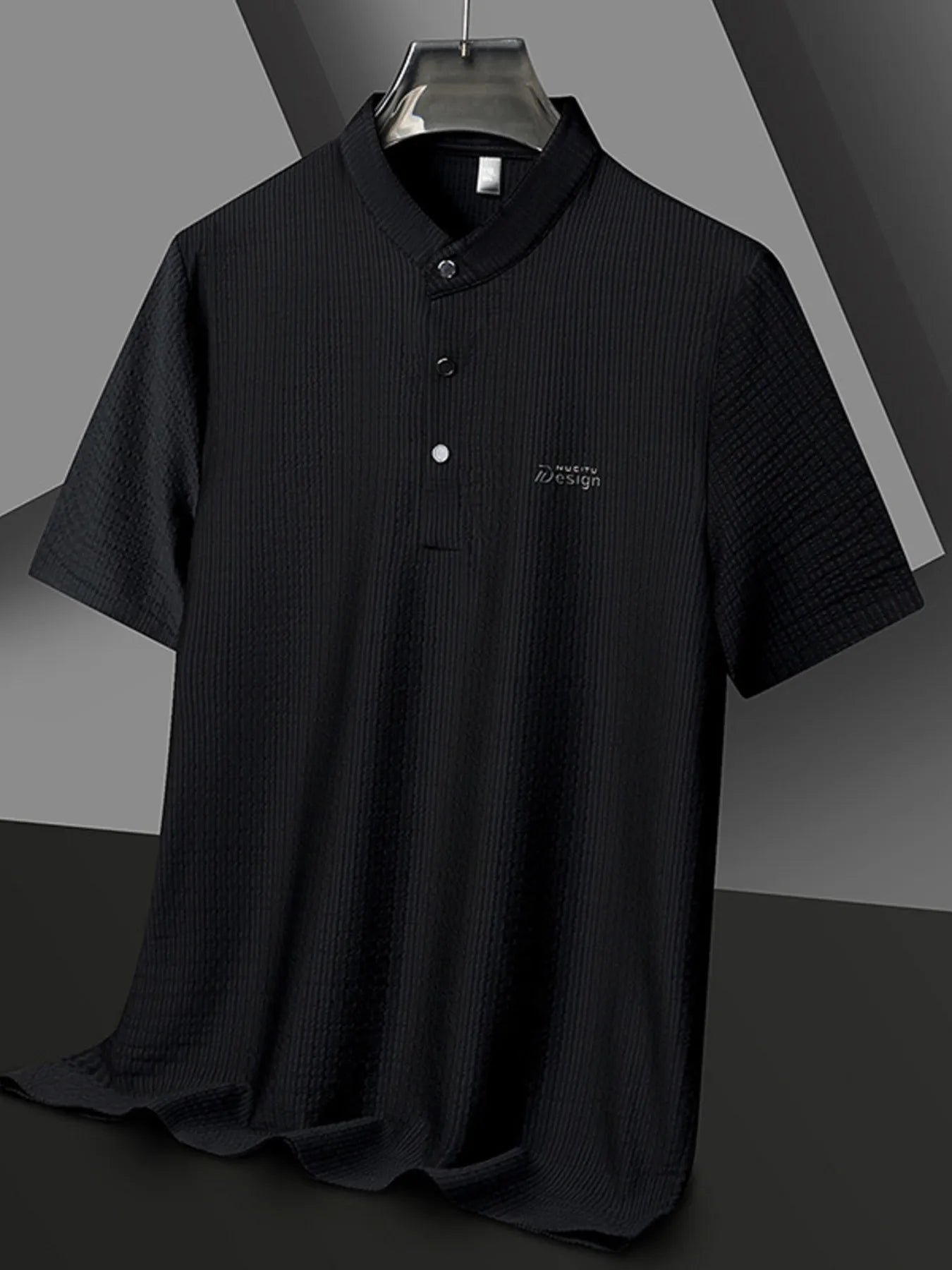 Men's Plus Size Textured Button Detail Short Sleeve Top