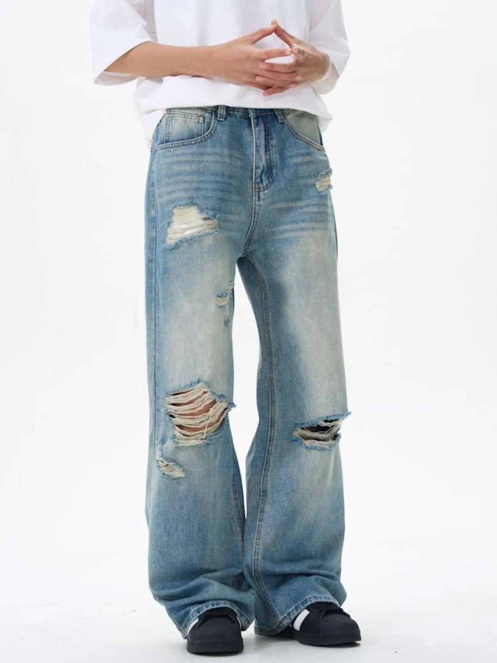 Men's Distressed Wide Leg Jeans
