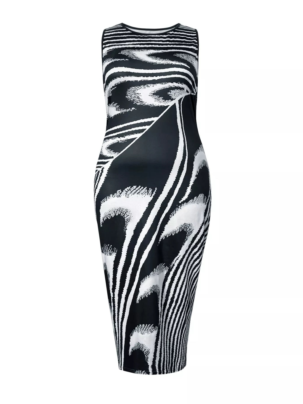 Plus Size Sleeveless Bodycon Maxi Dress with Abstract Print
