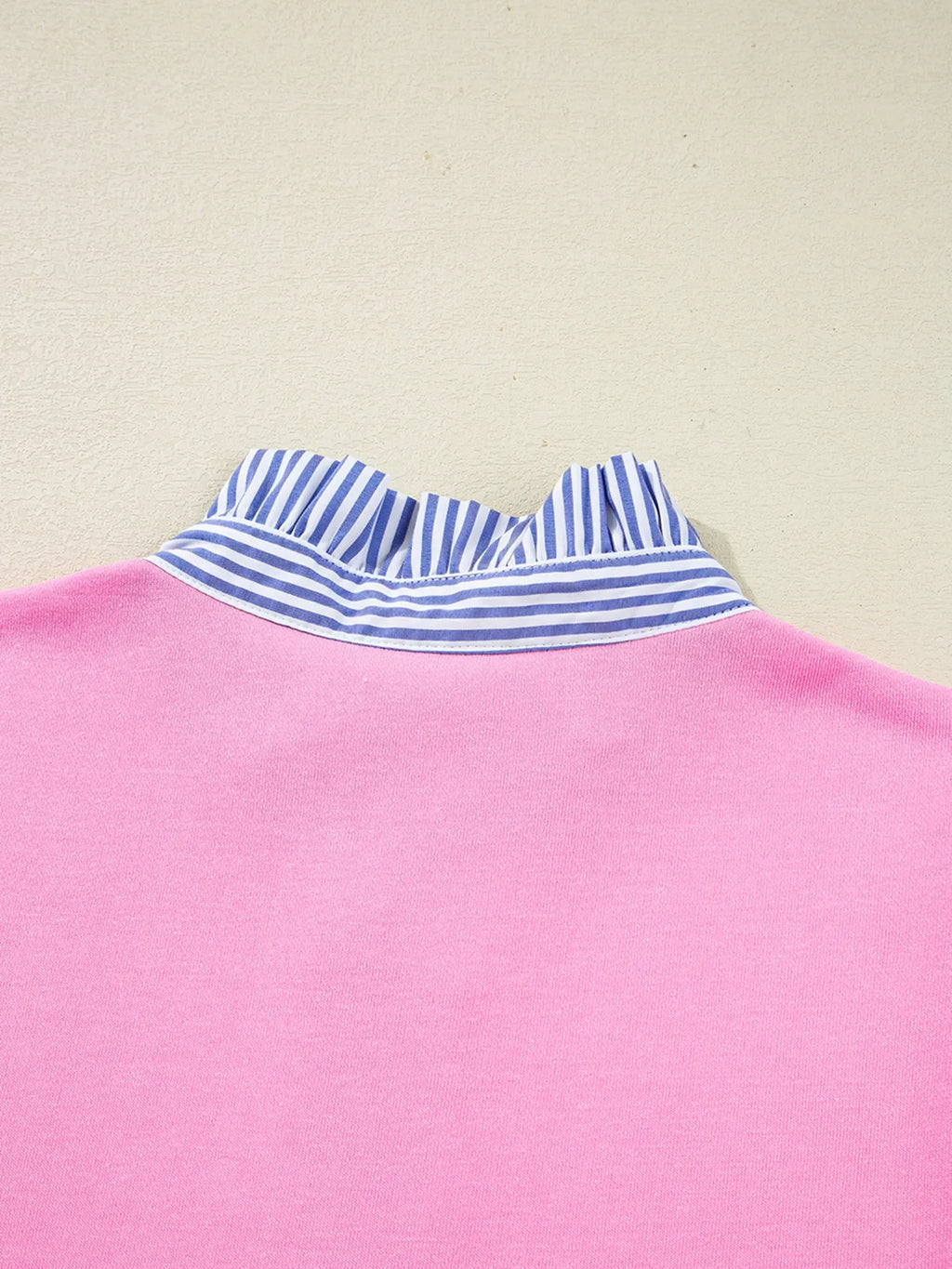 Contrast Striped Collar Patchwork Puff Sleeve Ruffle Hem Mini Dress