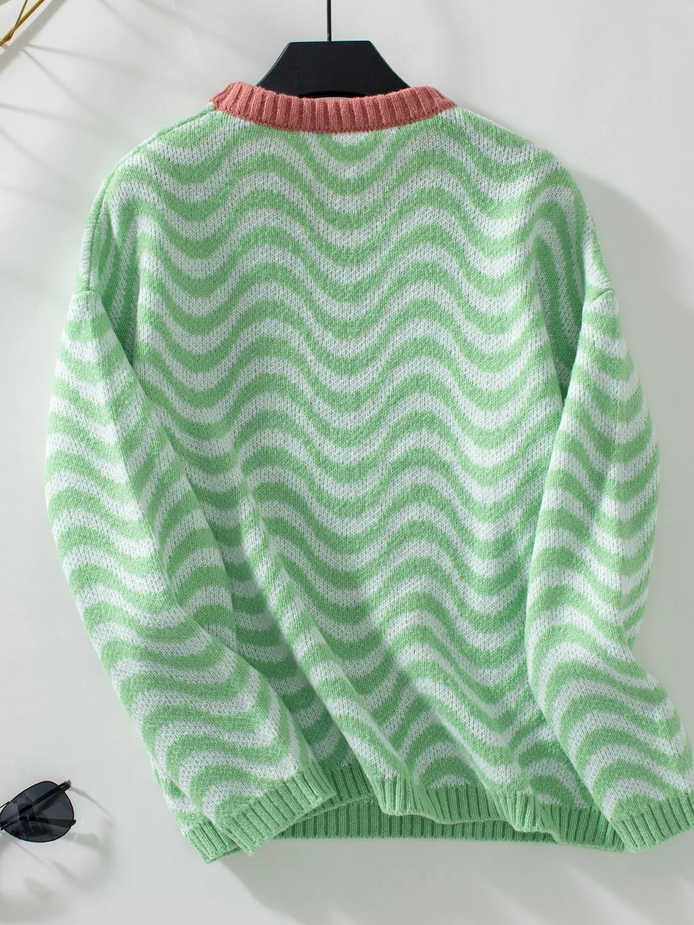 Wavy Striped Round Neck Sweater