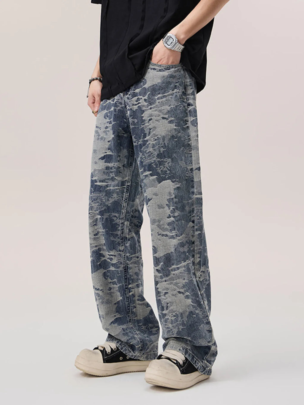 Men's Wash Wide Leg Jeans