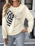 Bow Round Neck Dropped Shoulder Sweatshirt