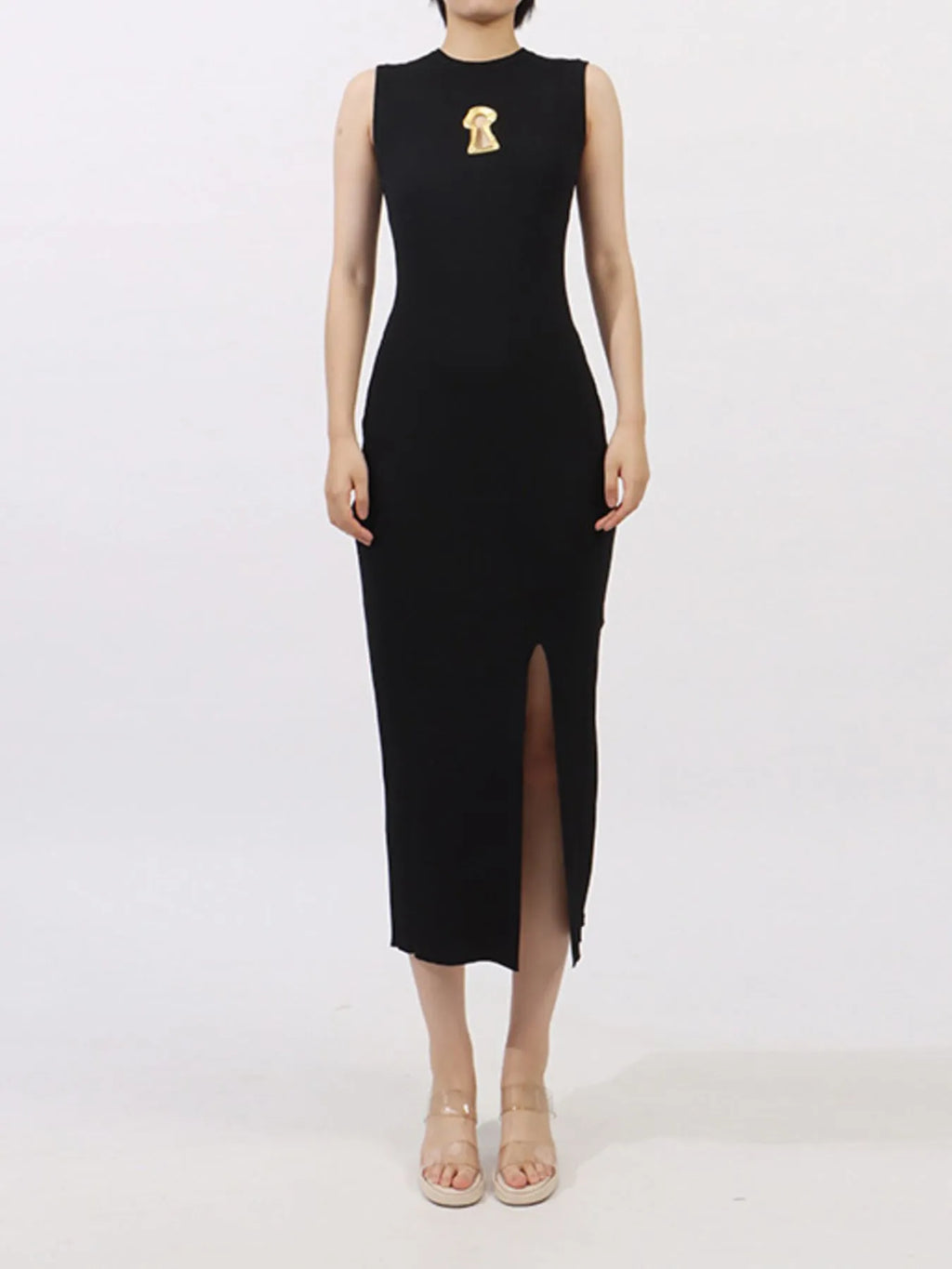 Slit Round Neck Sleeveless Dress