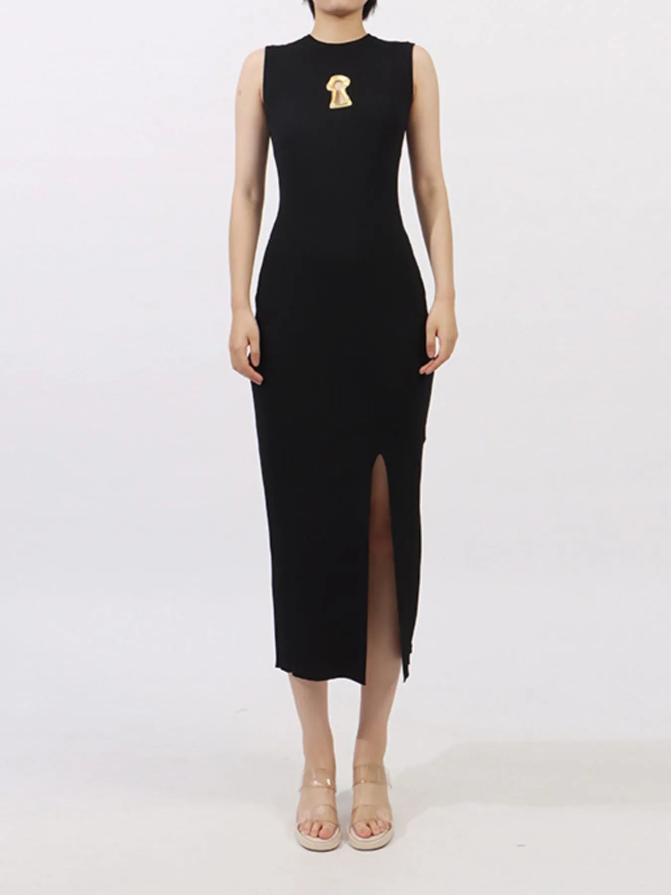 Slit Round Neck Sleeveless Dress