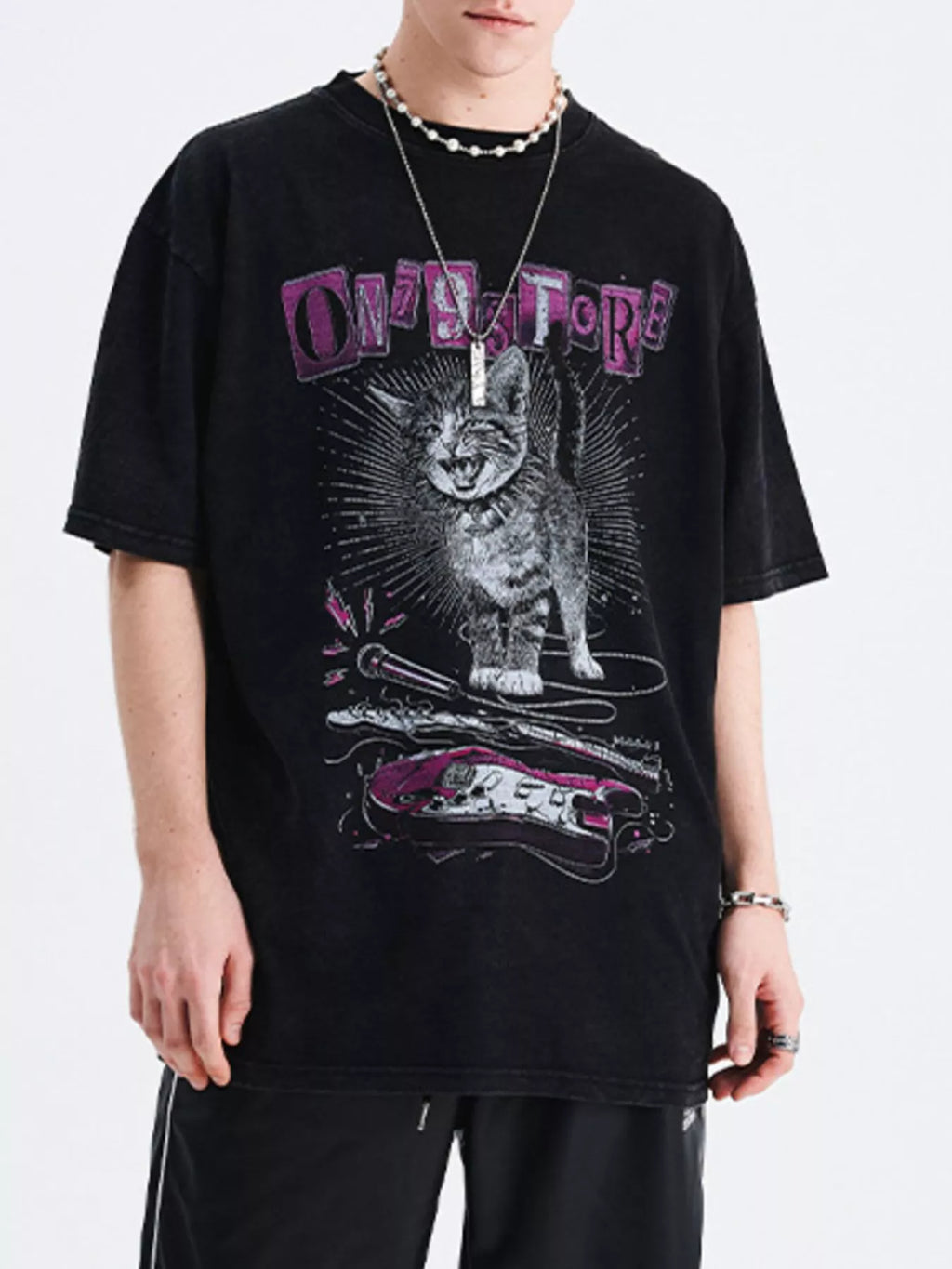 Men's Cat Graphic Oversized T-Shirt