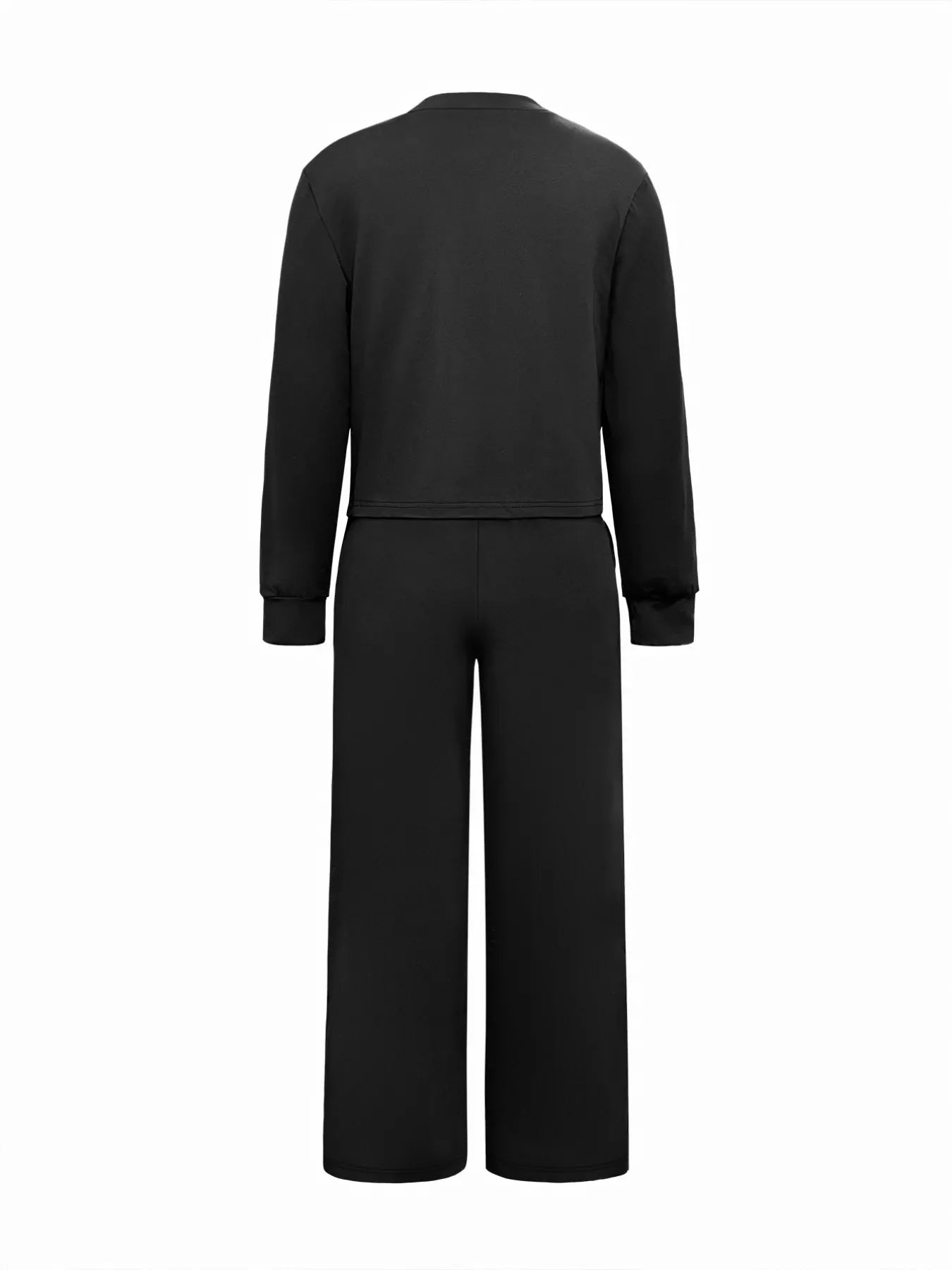 Solid Color Long Sleeve Top & Wide Leg Pants Set