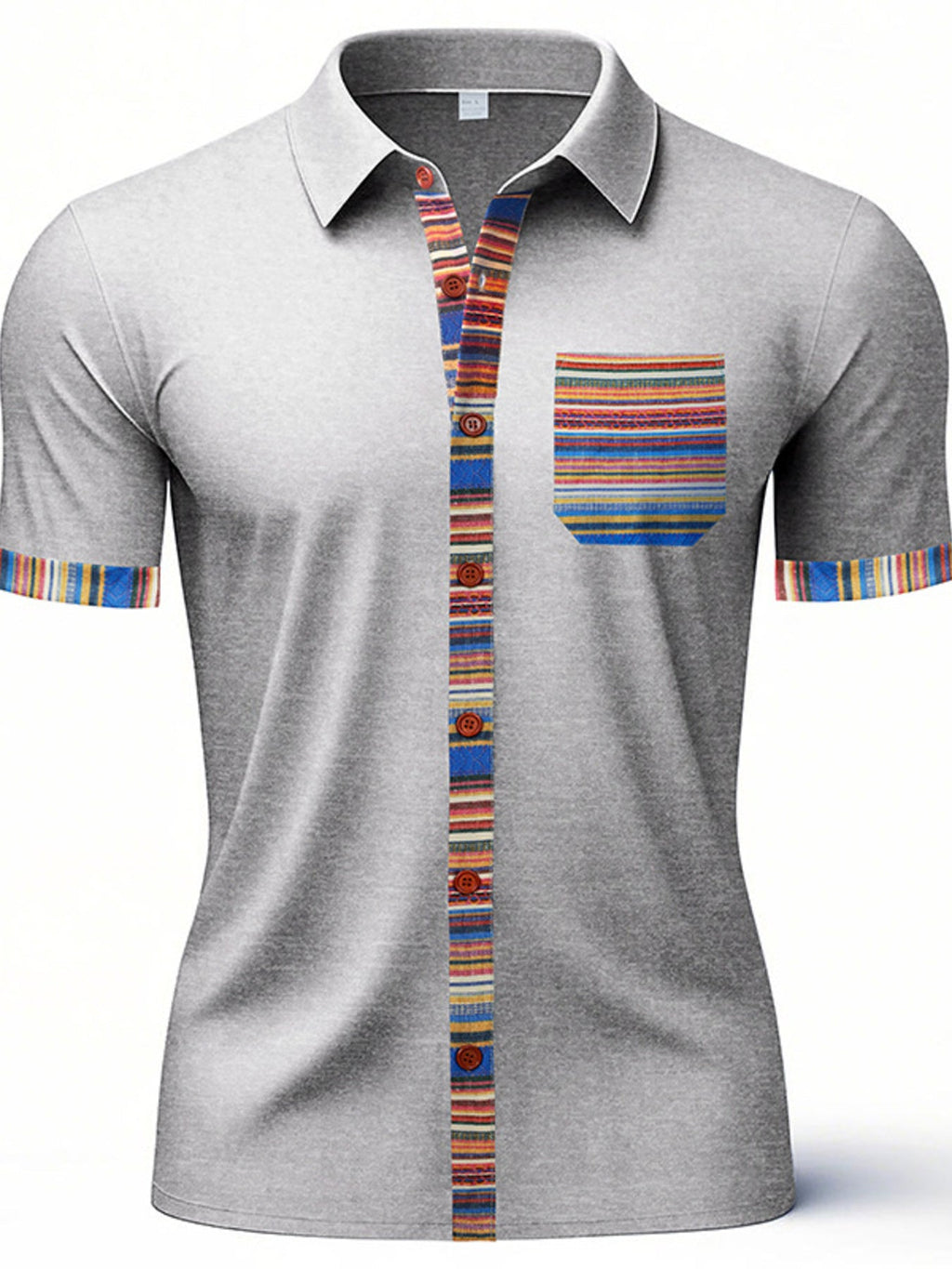 Men's Full Size Short Sleeve Shirt with Colorful Trim Plus Size