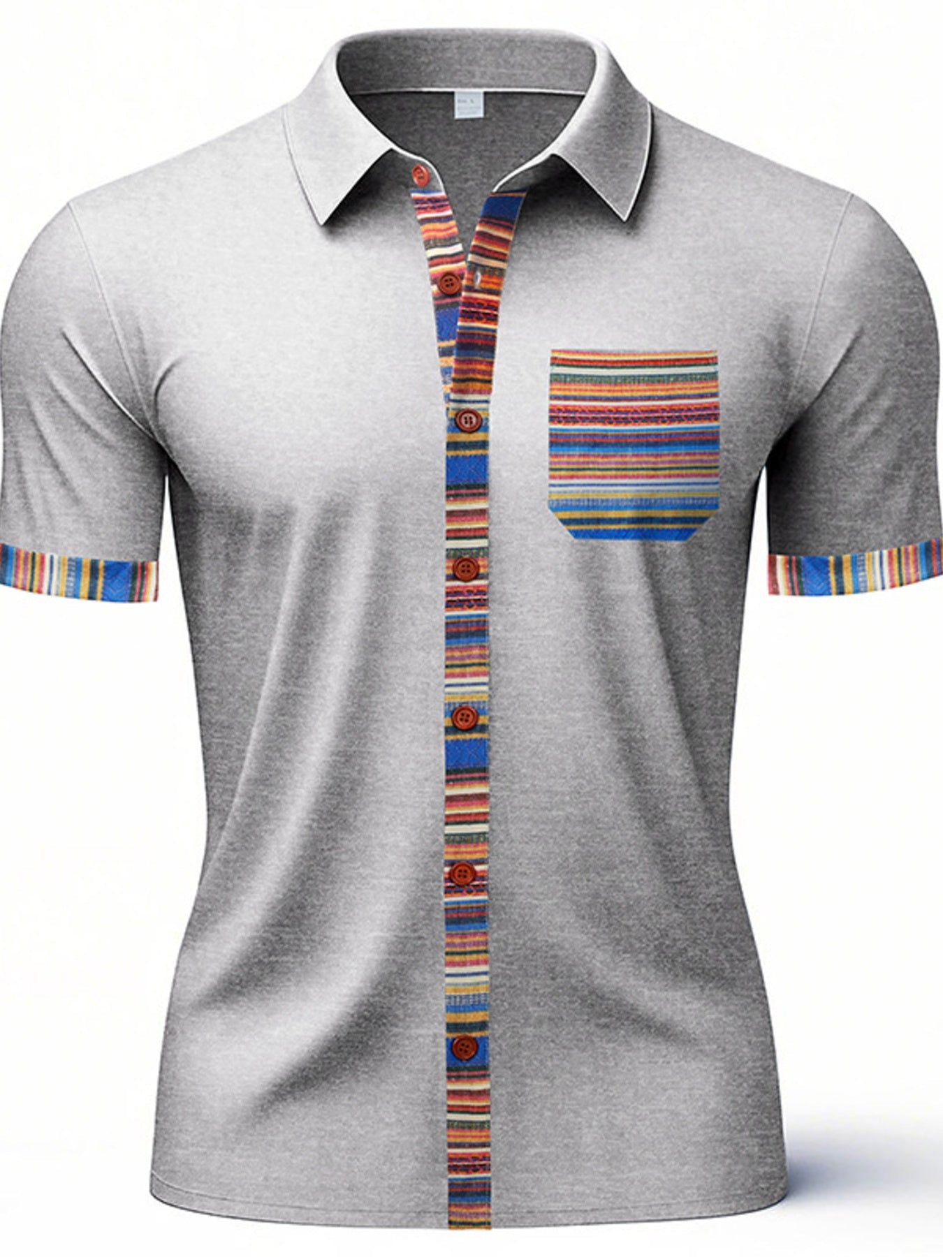Men's Full Size Short Sleeve Shirt with Colorful Trim Plus Size