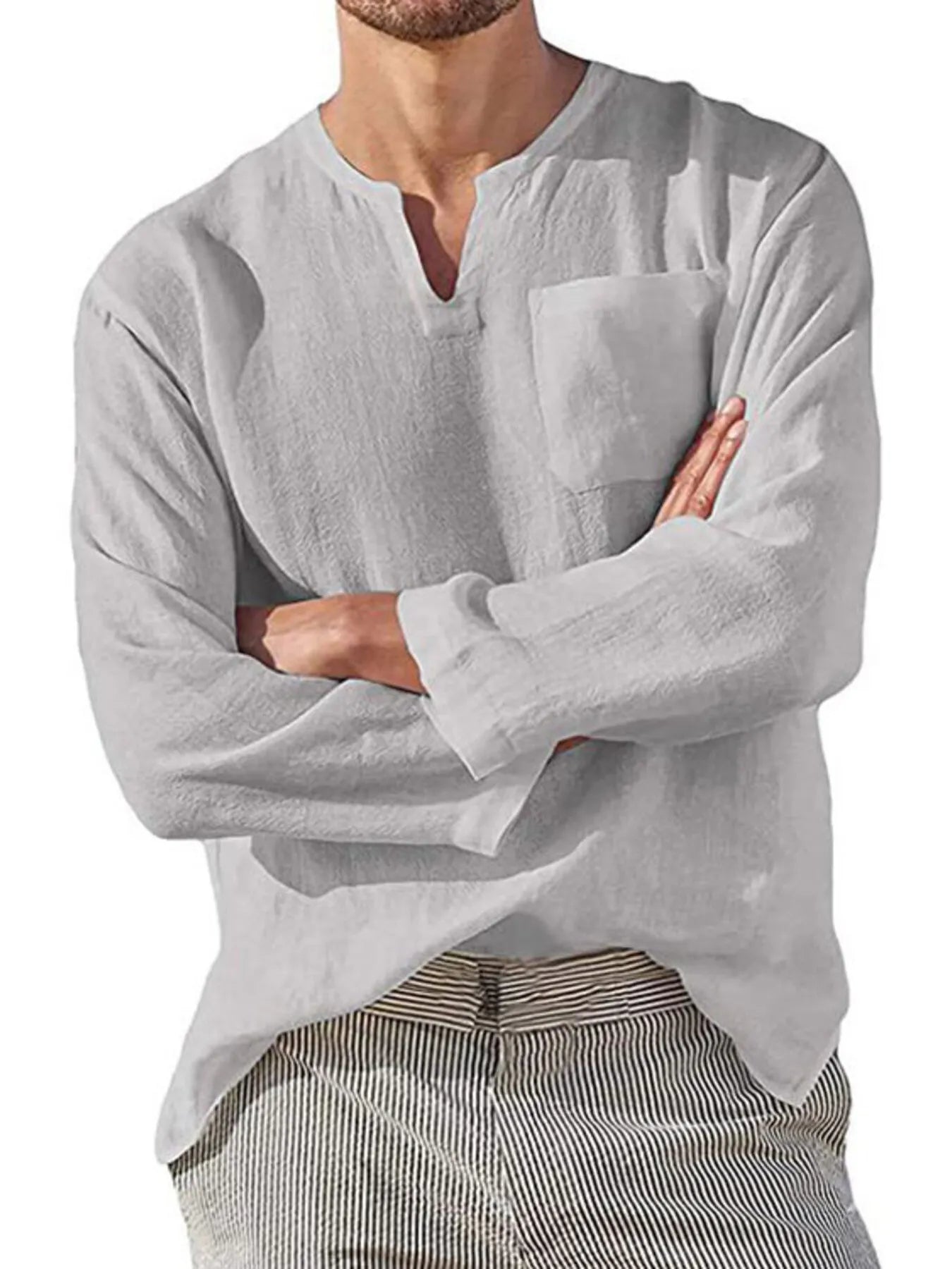 Men's Full Size Notched Long Sleeve Top Plus Size