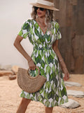 Printed Short Sleeve Midi Dress