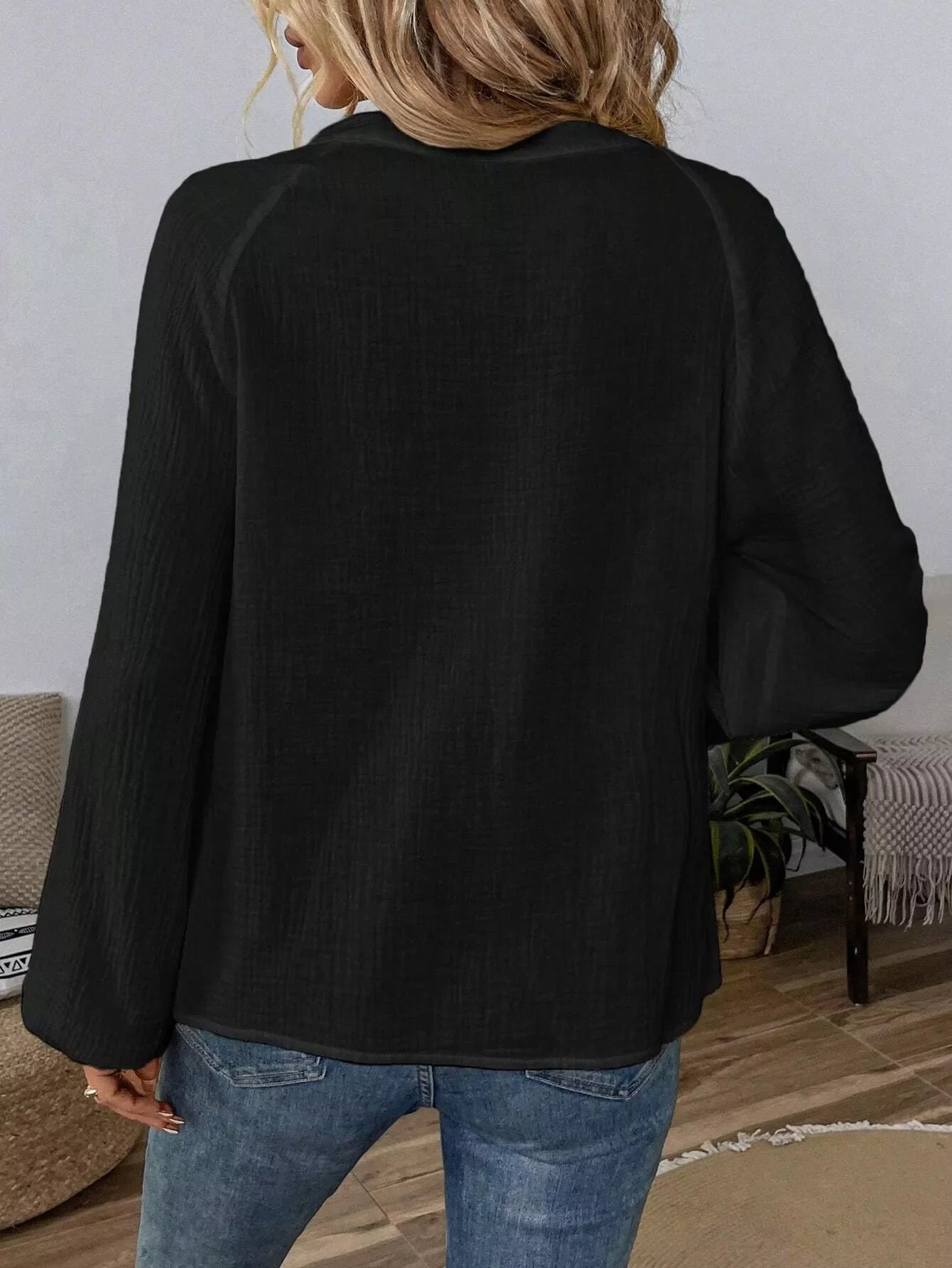 Paisley Notched Balloon Sleeve Blouse