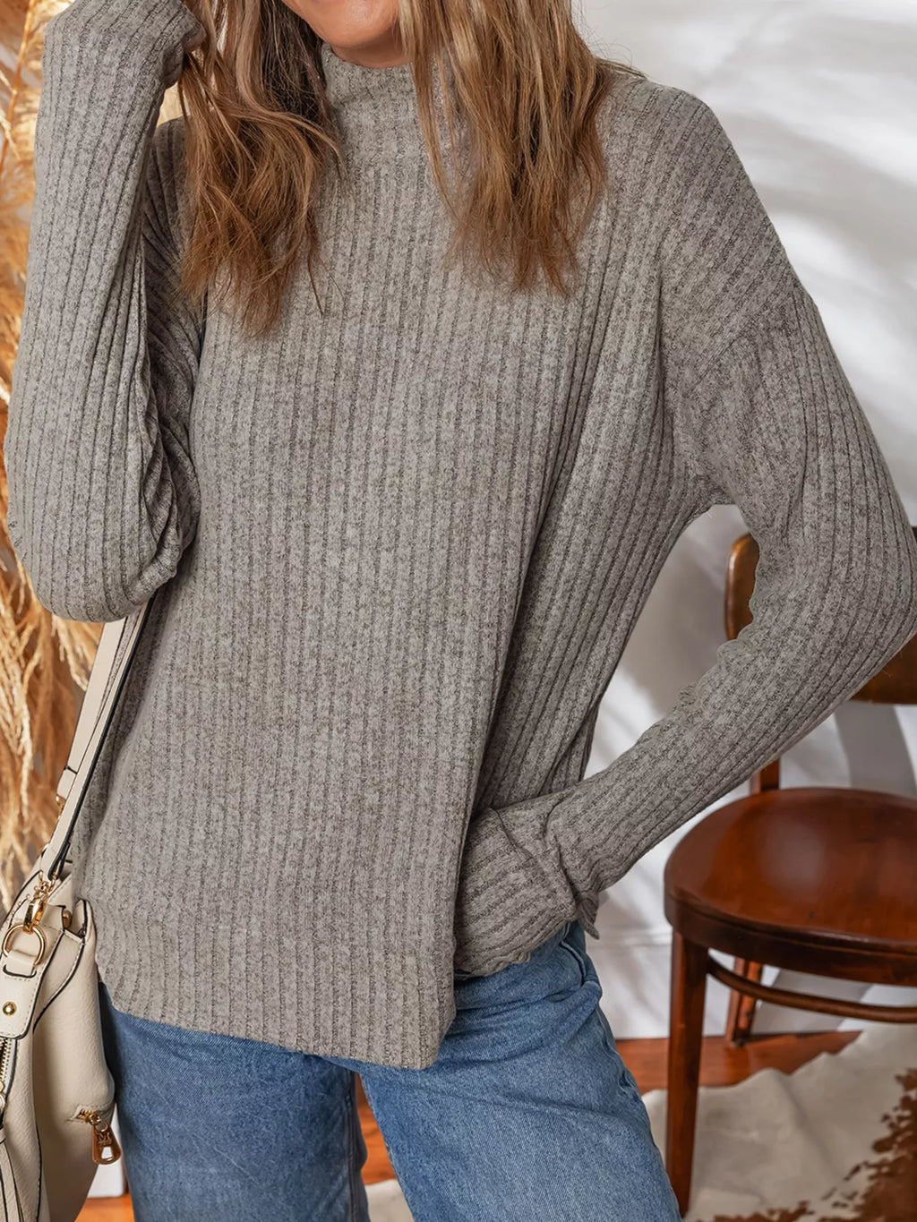 Ribbed High Neck Knitted Top