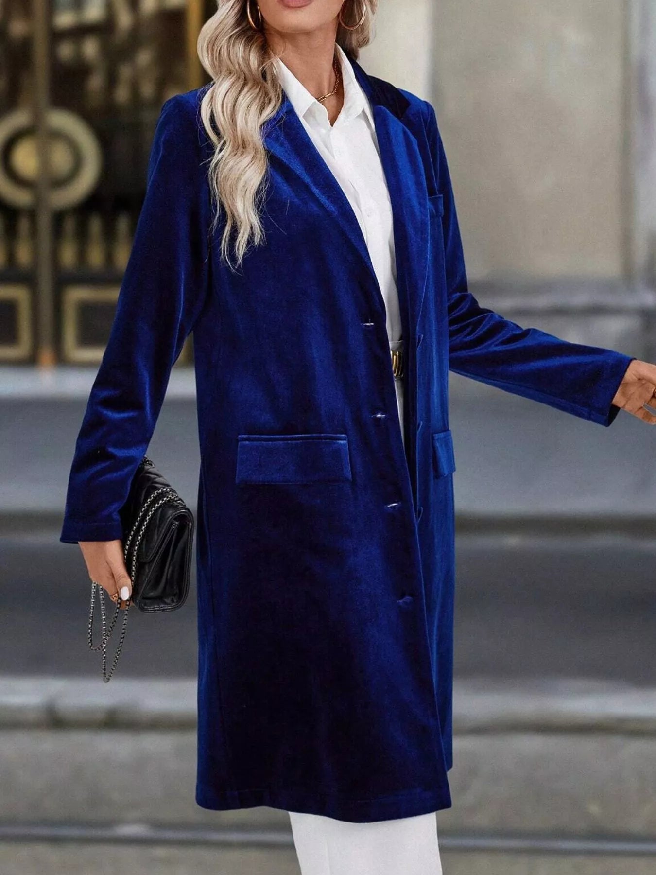 Lapel Collar Long Sleeve Longline Coat