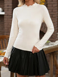 Ribbed Knit Lettuce Trim Mock Neck Long Sleeve Top