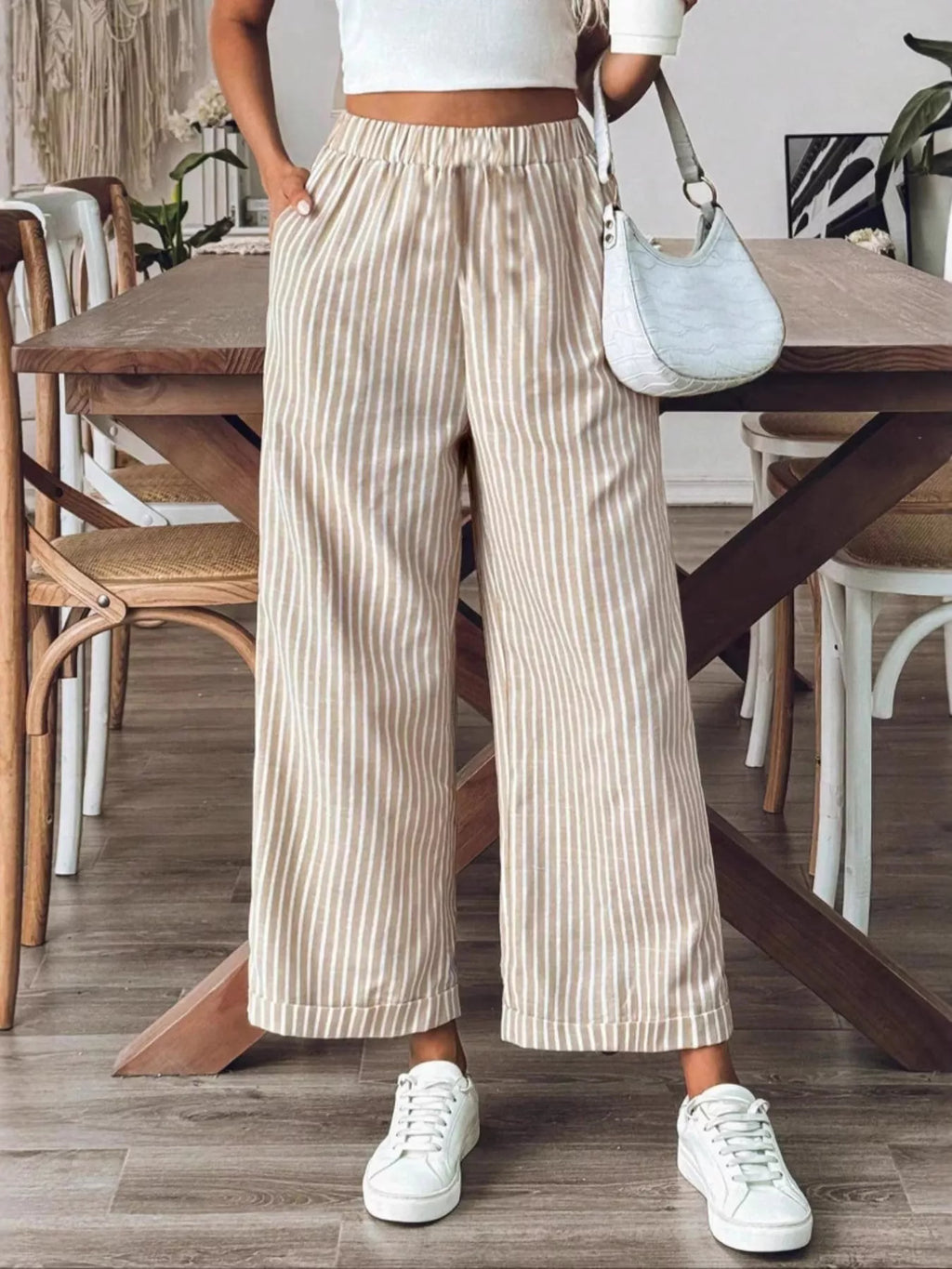Striped High-Waisted Wide Leg Pants