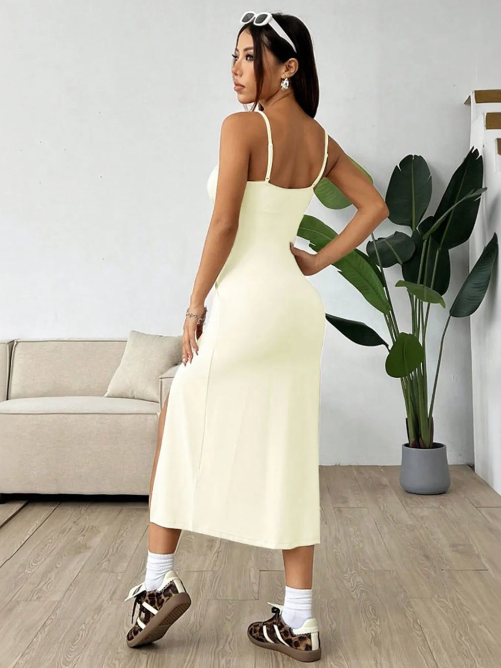 Slit Bodice Midi Cami Dress