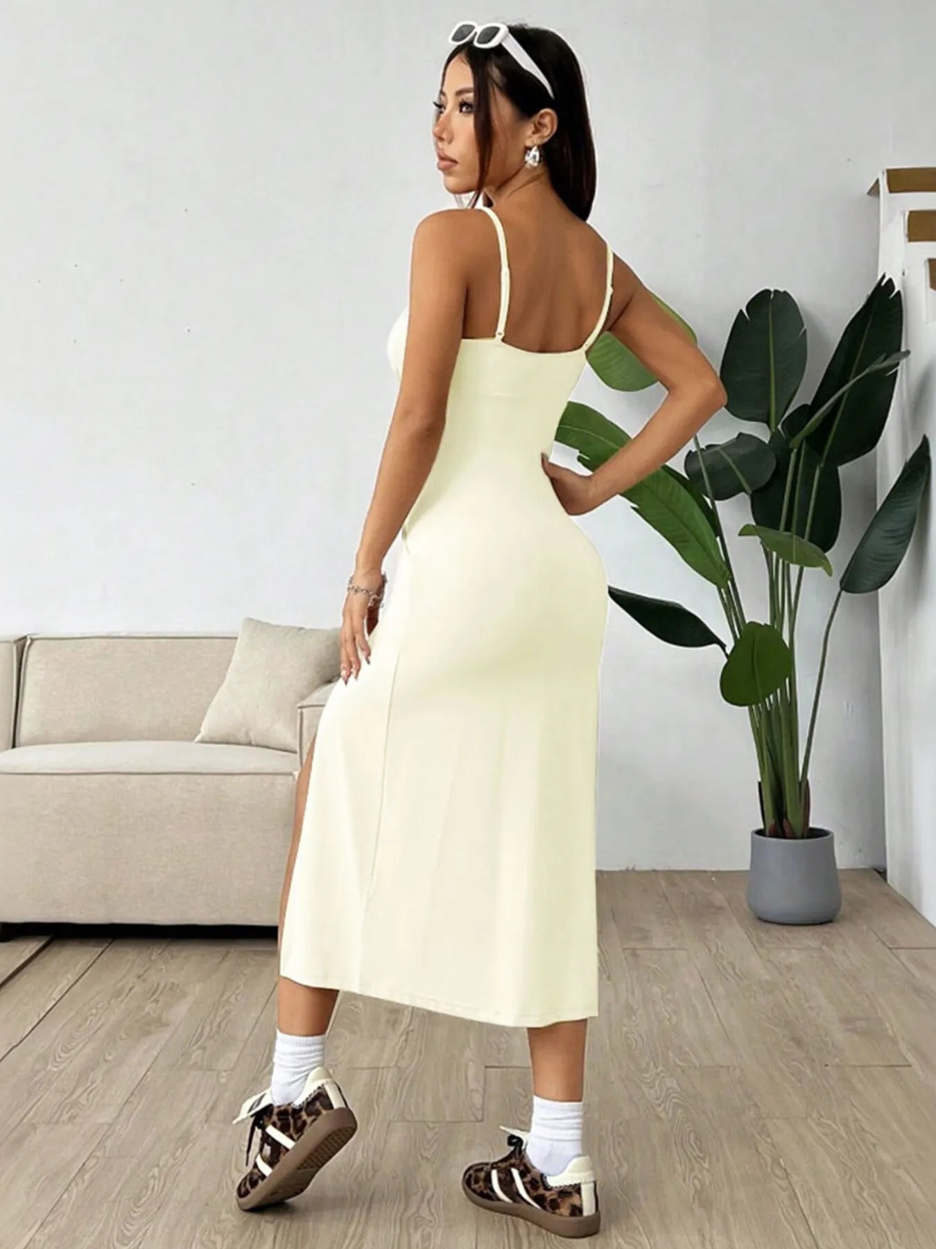 Slit Bodice Midi Cami Dress