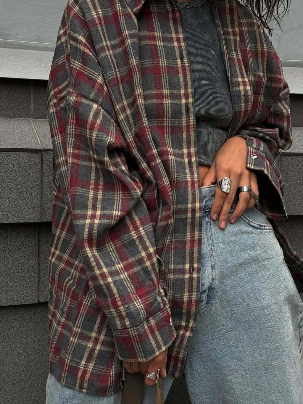 Oversized Plaid Button Up Shirt