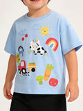 Children's Cartoon Farm Print Short Sleeve T-Shirt