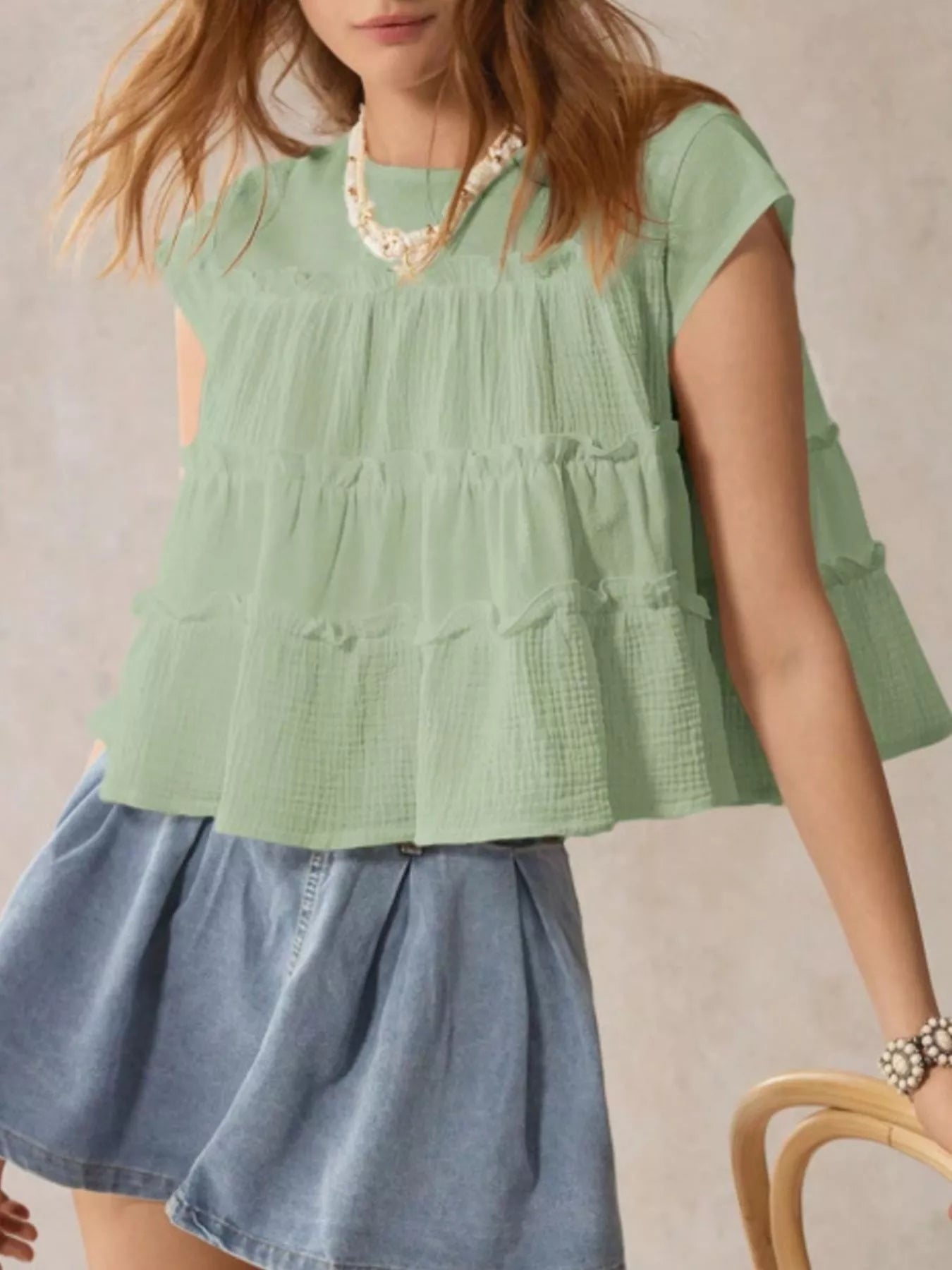 Tiered Cap Sleeve Blouse