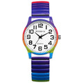 Lancardo Women Stretch Band Watch: Rainbow Color Elastic Analog Quartz Big Number White Dial Wristwatch Easy to Read Birthday Christmas