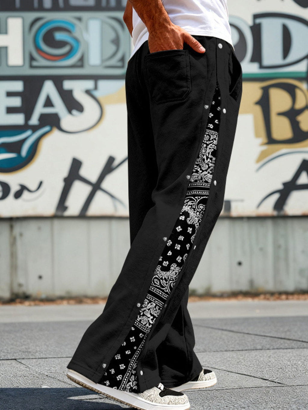 Men's Full Size Side Snap Wide Leg Pants Plus Size