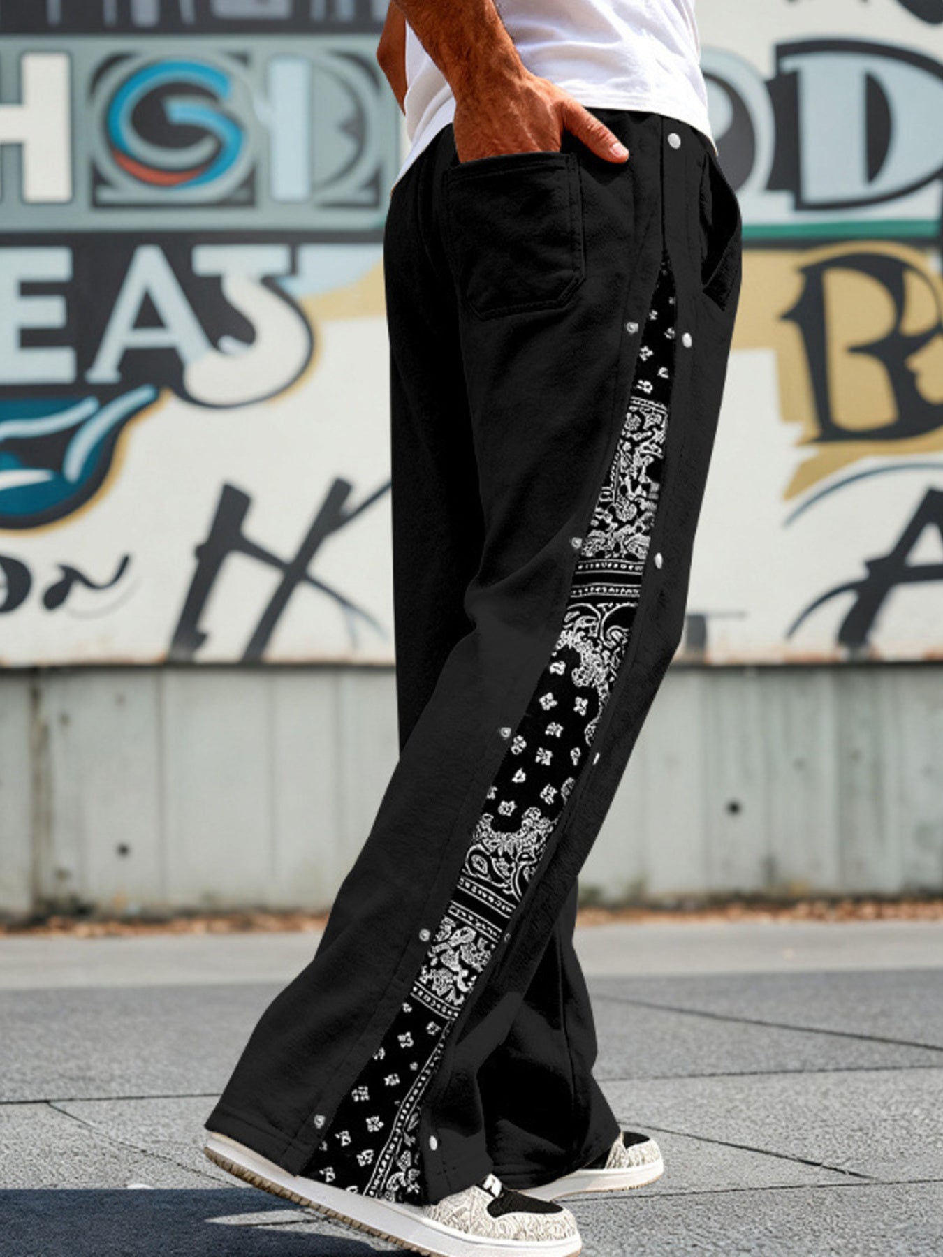 Men's Full Size Side Snap Wide Leg Pants Plus Size