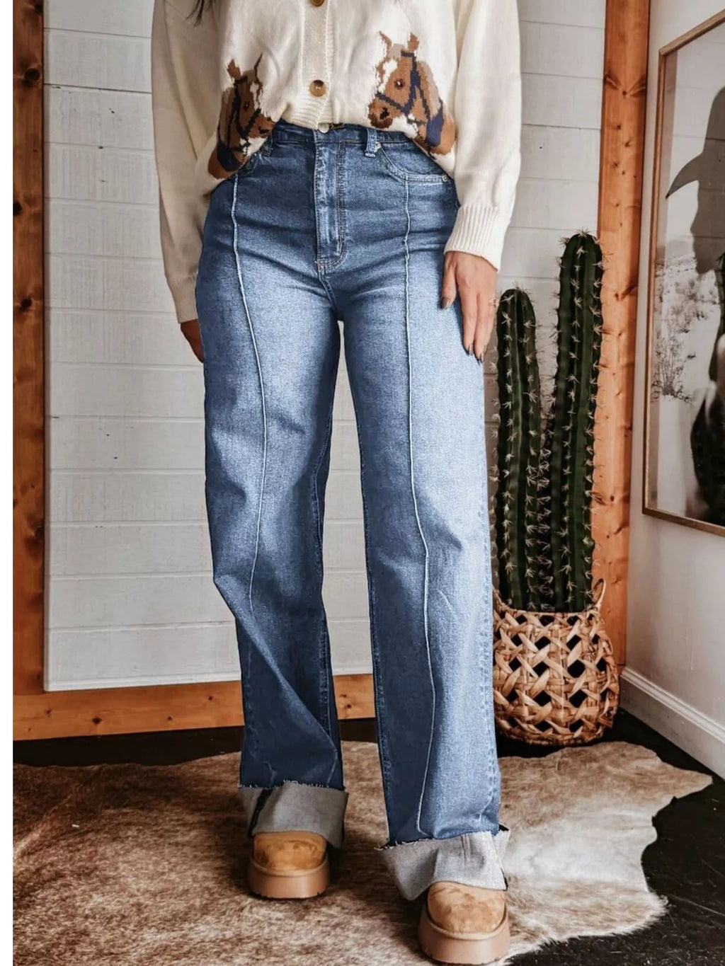 High-Waisted Wide Leg Jeans