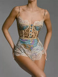 Leopard Print Lace Trim Romper