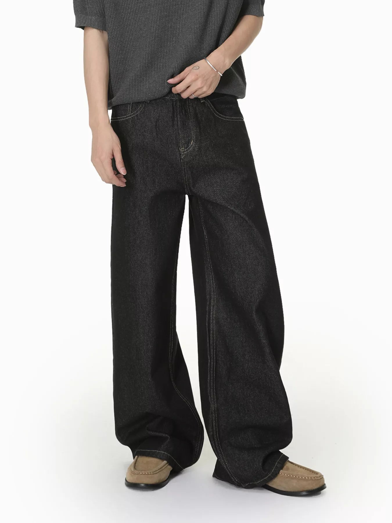 Men's Wide Leg Jeans with Pockets