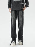 Men's Plus Size Washed Flare Jeans with Snap-Down Hem