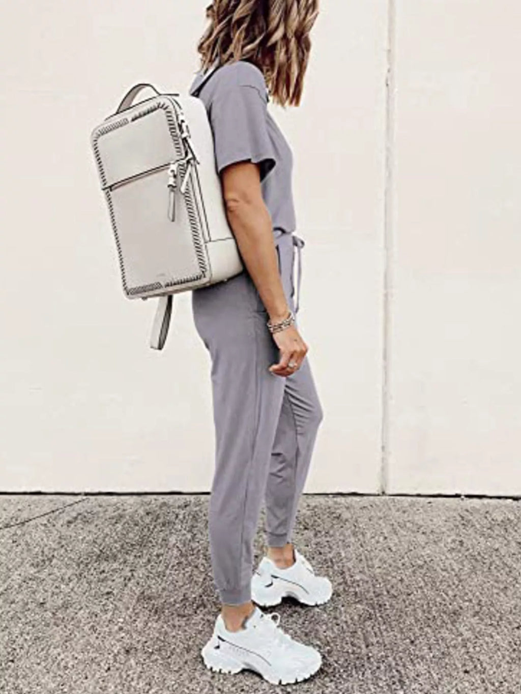 Full Size Round Neck Top and Drawstring Pants Set Plus Size