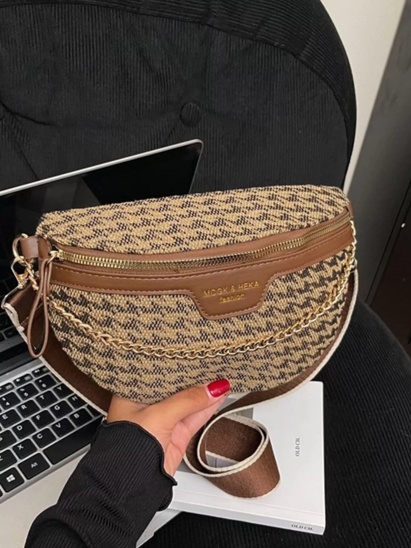Adjustable Strap Chain Accent Crossbody Bag
