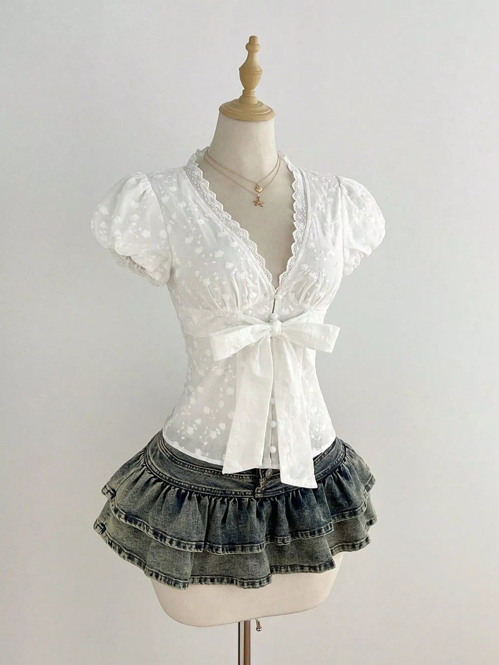 Lace Detail Bow Front Blouse