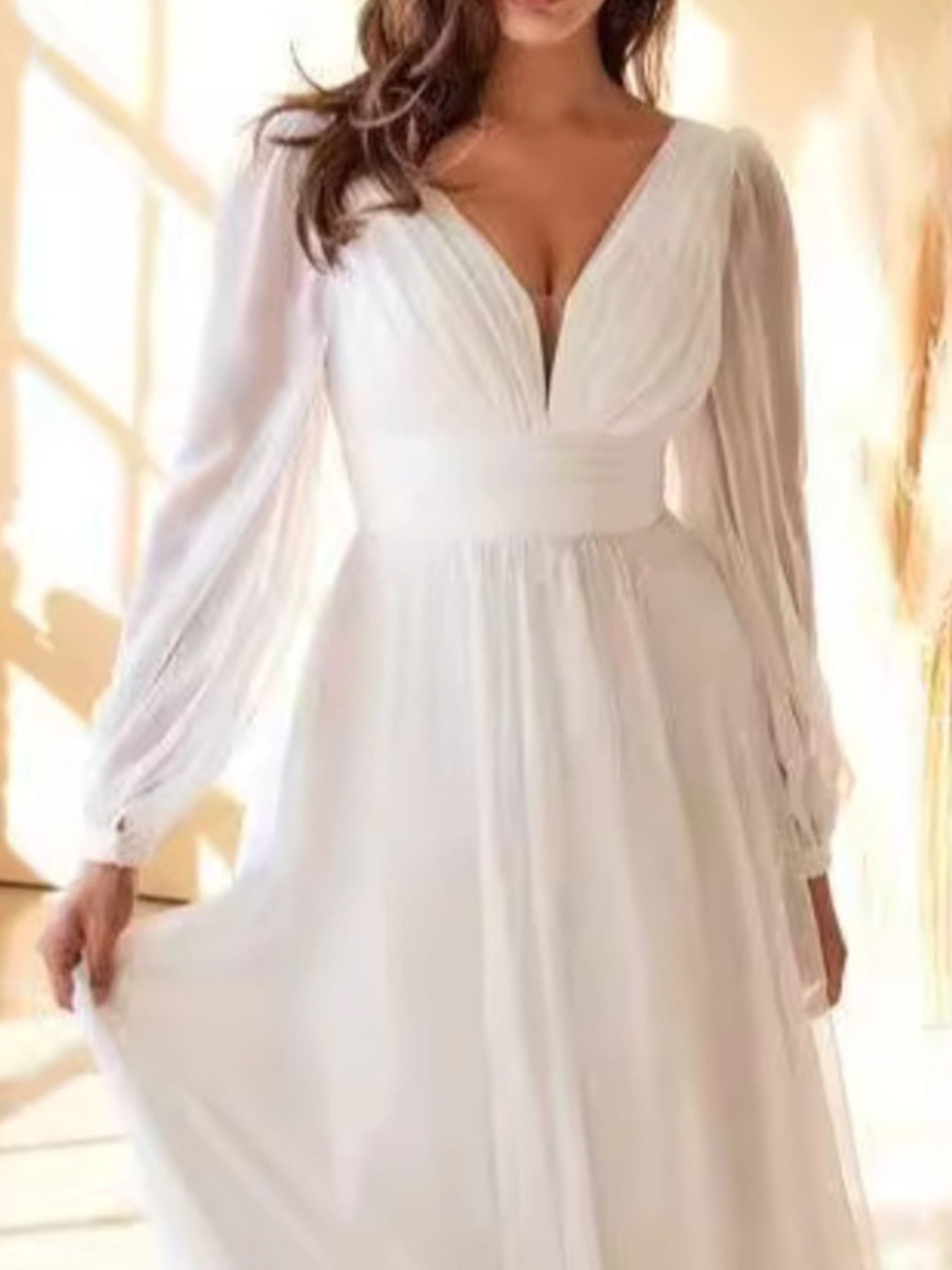 V-Neck Balloon Sleeve Maxi Dress