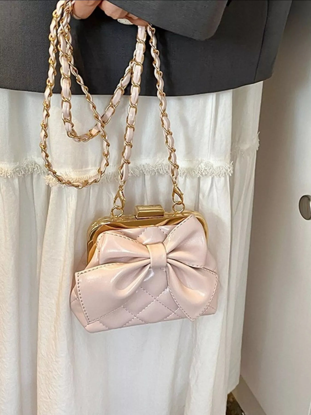 Bow Decor Quilted Crossbody Bag
