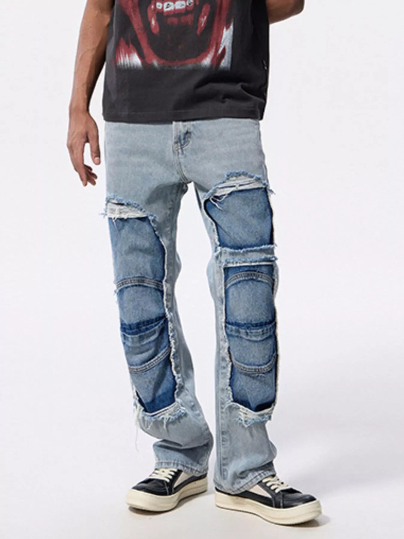 Men's Distressed Patchwork Jeans