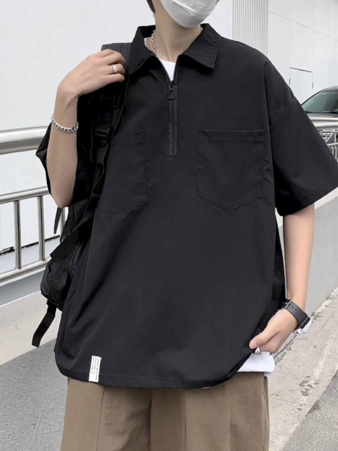 Men's Half-Zip Oversized Blouse