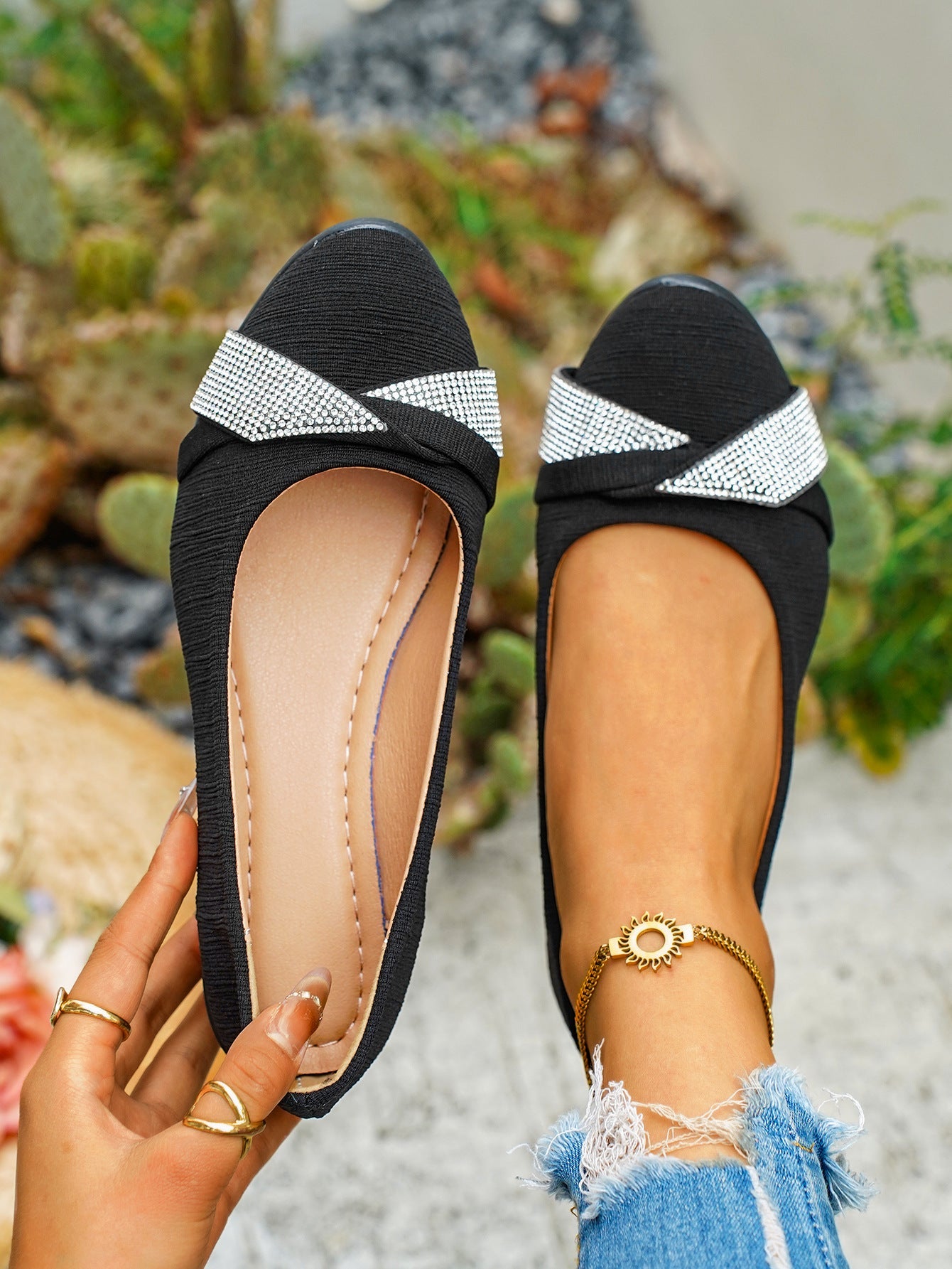 Rhinestone Embellished Wedge Slip-Ons