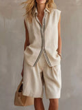 Sleeveless Button Up Top and Shorts Set