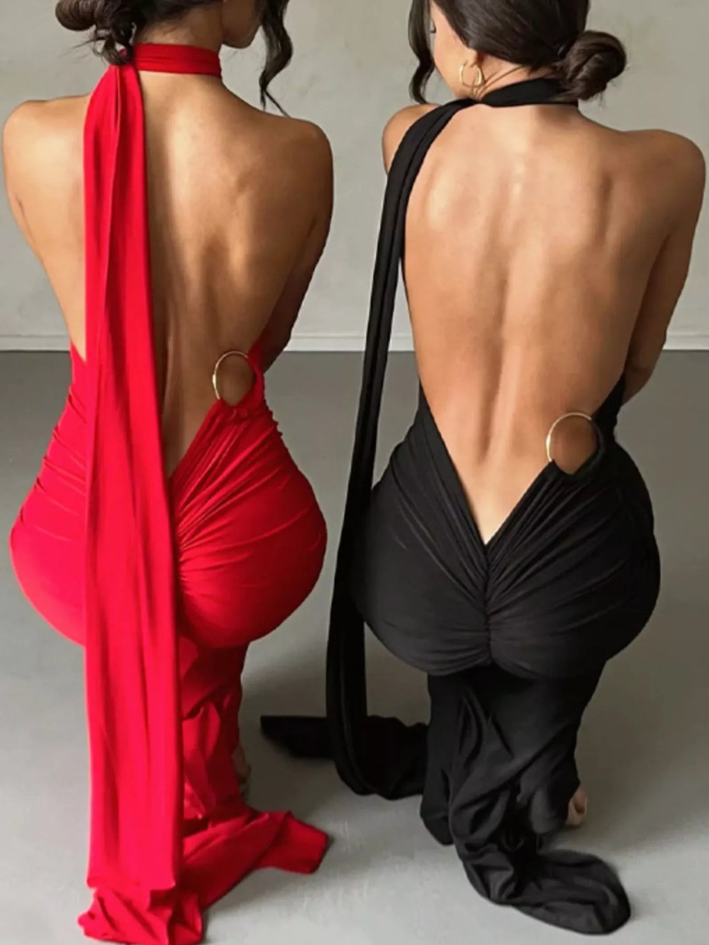 Backless One-Shoulder Ruched Bodycon Maxi Dress