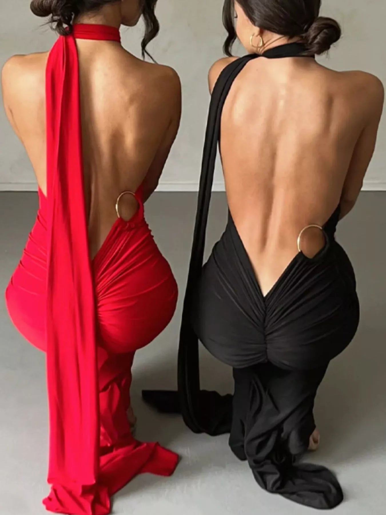 Backless One-Shoulder Ruched Bodycon Maxi Dress