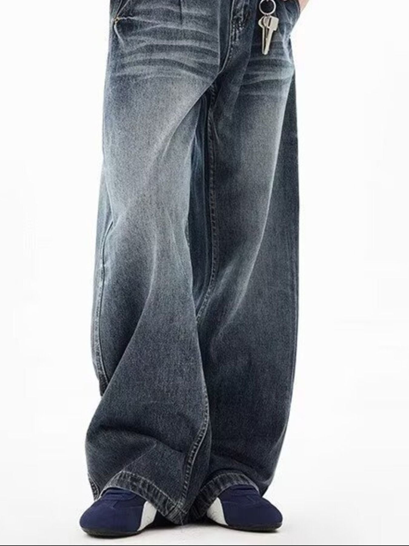 Men's Full Size Vintage Wash Wide Leg Jeans Plus Size