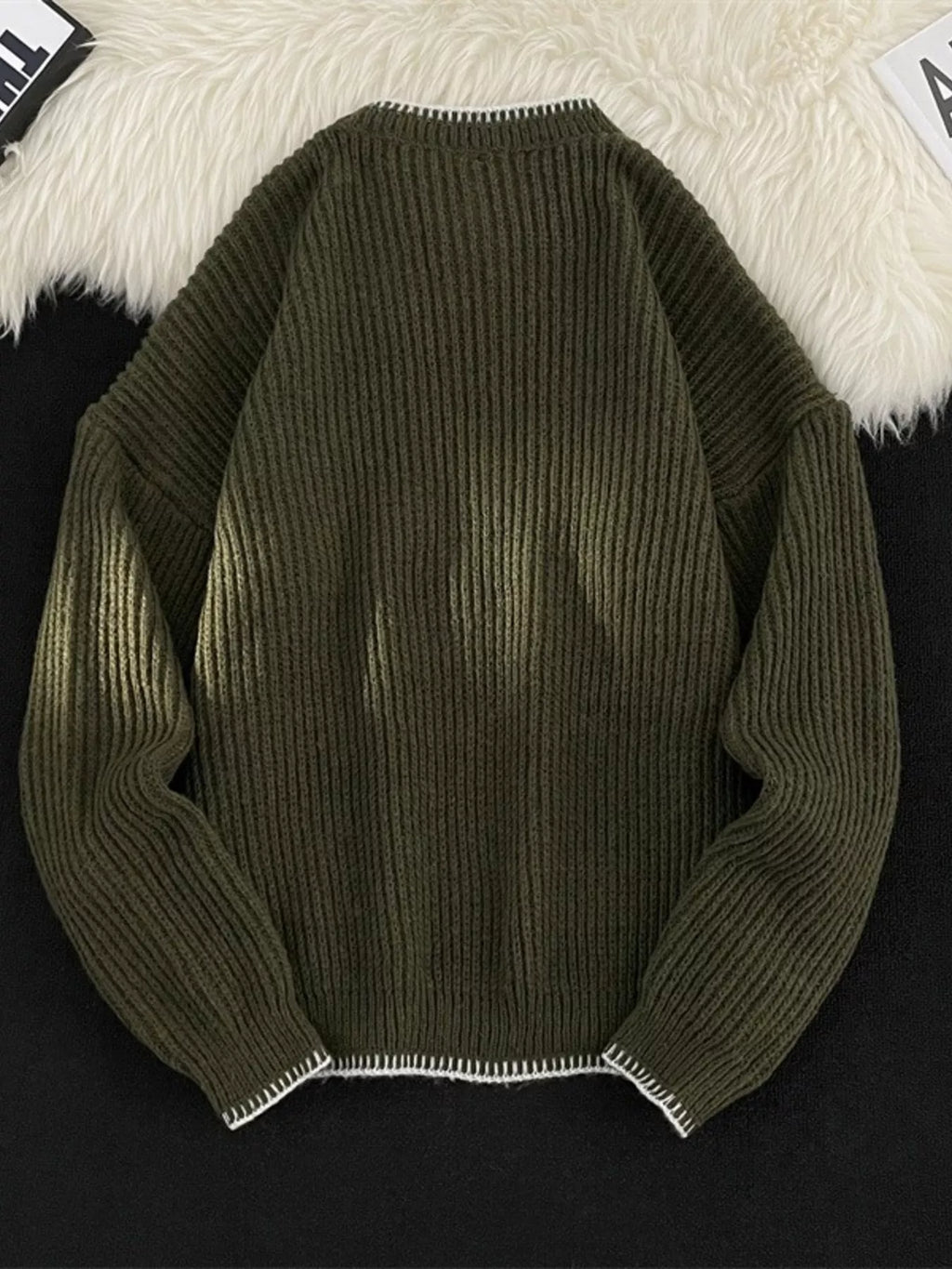 Men's Plus Size Ribbed Knit Pullover with Button Detail