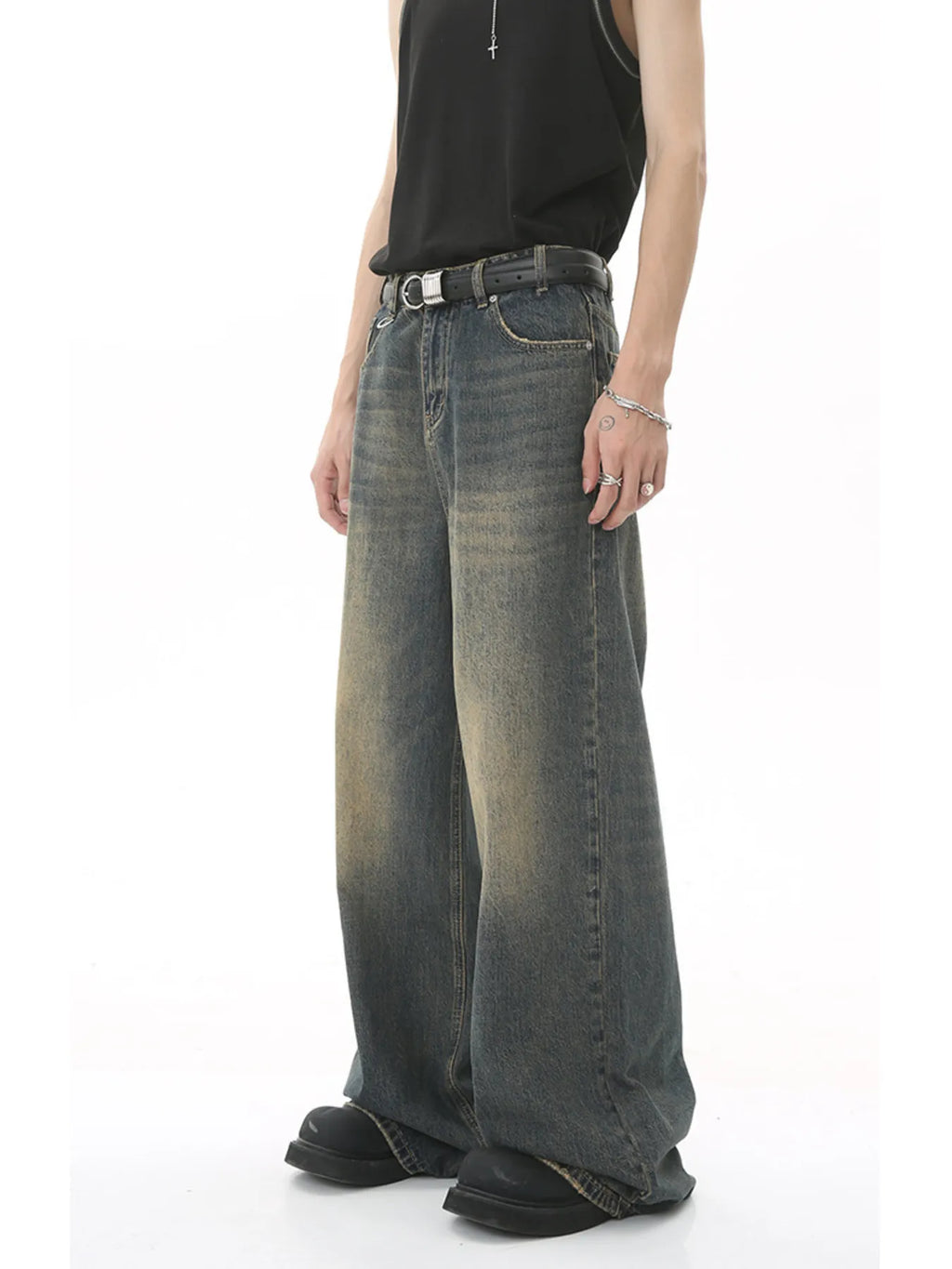 Men's Full Size Vintage Wash Wide Leg Jeans Plus Size