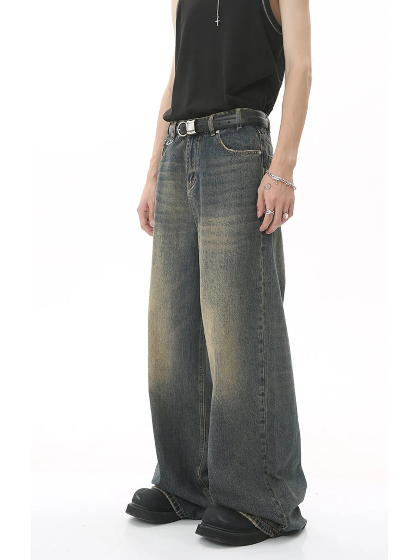 Men's Full Size Vintage Wash Wide Leg Jeans Plus Size
