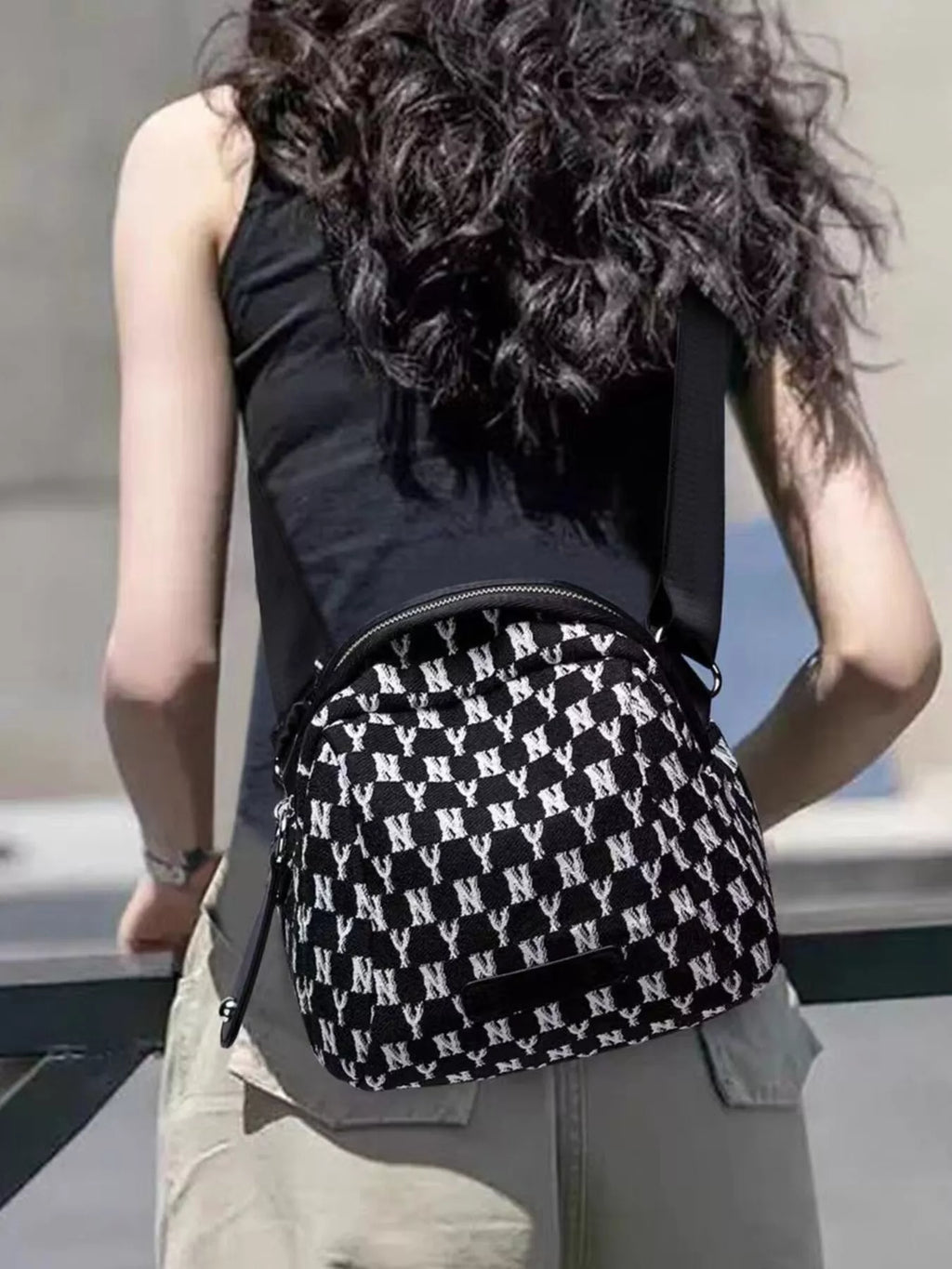 NY Pattern Canvas Crossbody Bag