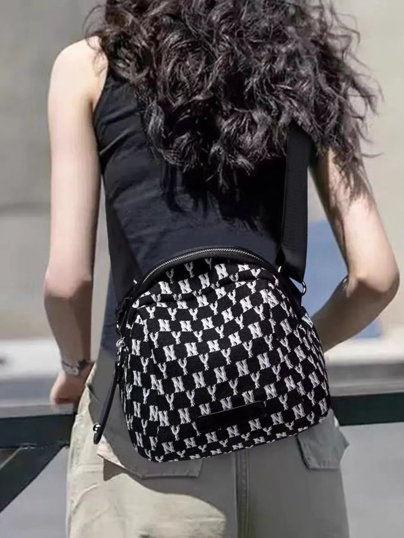 NY Pattern Canvas Crossbody Bag