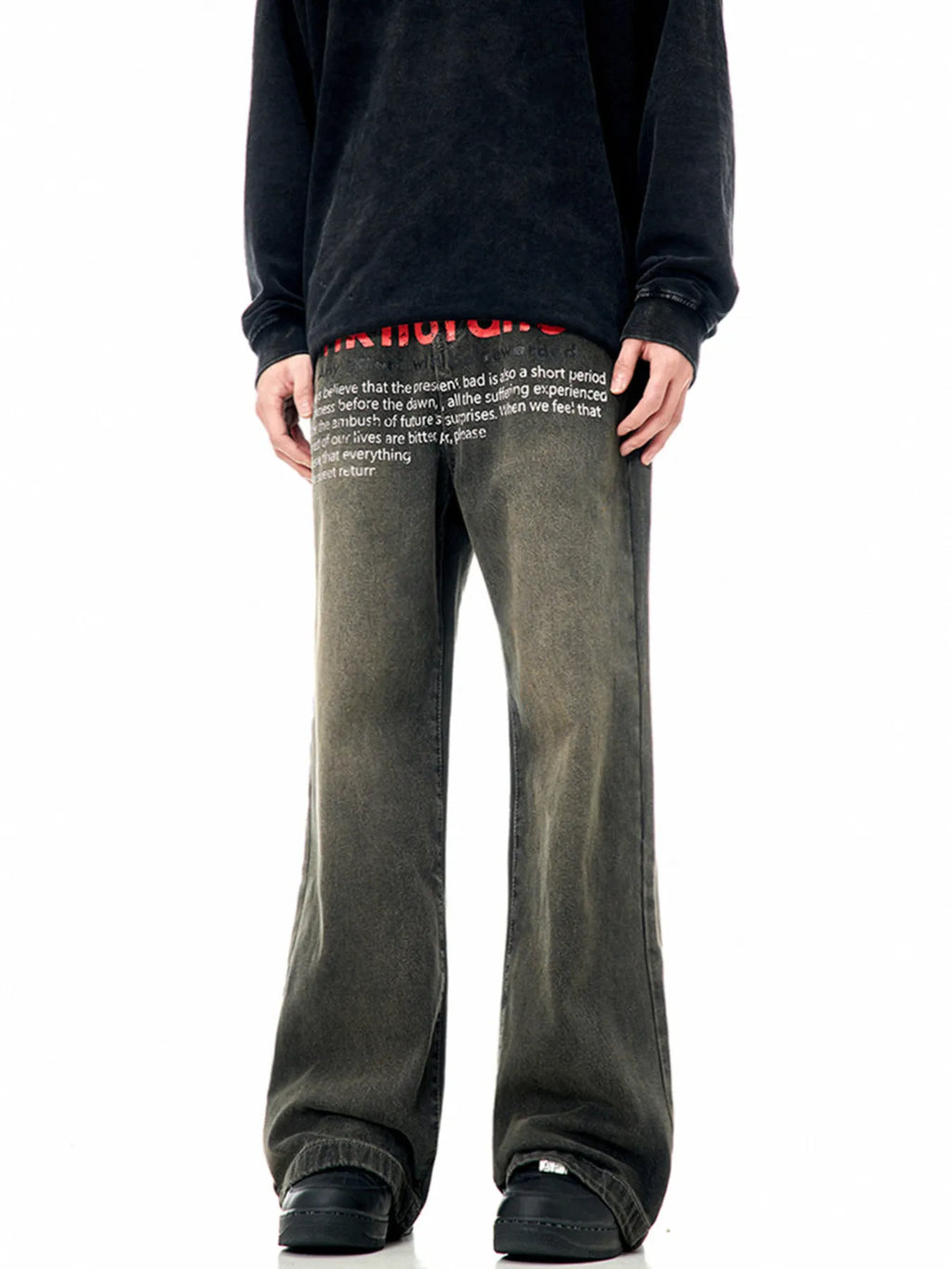 Men's Text Print Wide Leg Jeans